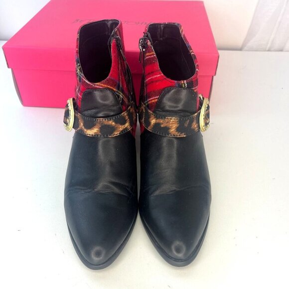 Betsey Johnson Wilma Black Plaid Booties Size 7.5 Ladies Eclectic Western Animal - Picture 9 of 12